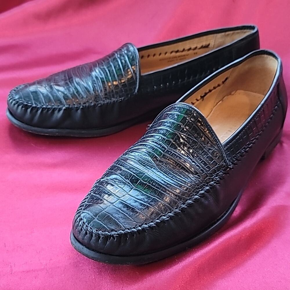 NORDSTROM sz 11 genuine alligator loafers vintage black GORGEOUS